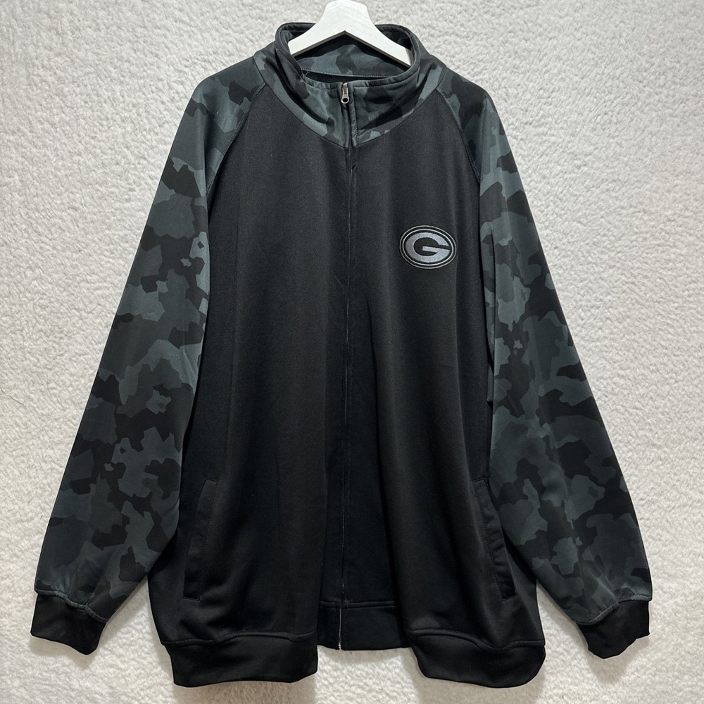 Majestic Men's Green Bay Packers Track Jacket Size 5XL‎ Full Zip Black / Camo